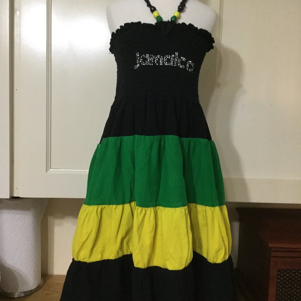 Jamaica tiered dress black green and yellow size 5/6